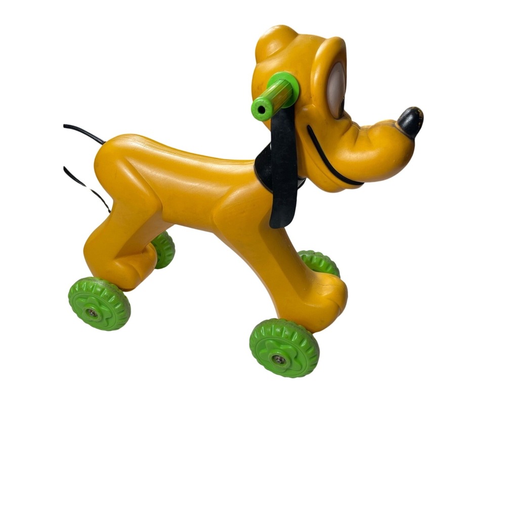 Vintage Disney Pluto Pull Toy Ride On Green Wheels Retro Collectible blow mold